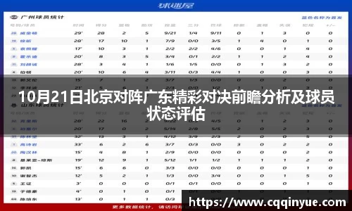 金年会10月21日北京对阵广东精彩对决前瞻分析及球员状态评估